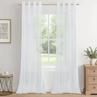 Produktbild von Vorhänge für das Schlafzimmer – Weiß – Transparent – Wohnzimmer – Modern – Set aus 2 – Vorhang mit Ösen – Transparent – 250 cm lang