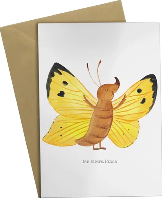 Produktbild von Mr. & Mrs. Panda Glückwunschkarte Schmetterling Zitronenfalter - Weiß - Geschenk, Grußkarten, hochzeitskarten, weihnachtskarten, Fakten, Lustige Sprüche, vatertagskarte