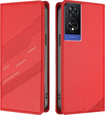 Image de Etui pour TCL 505, étui portefeuille en cuirPolyuréthaneavec fente pour carte et fonction stand Rot