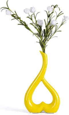 Immagine prodotto di Vaso in Vetroceramica Unyqoos® giallo – 1 vaso da tavolo moderno, dimensioni 26 x 14 x 8 cm, 100% Vetroceramica, ideale per decorazioni con pampas, fiori secchi e fiori freschi