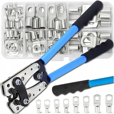 Produktbild von Kabelschuhzange Set mit 60 Presskabelschuhen – Crimpzange für Aderendhülsen & Kabelverbinder – 39 cm – Professionell