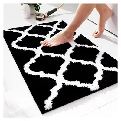 Produktbild von Rutschfeste Badematte Badezimmerteppich Waschbar Hochflor Badteppich Mikrofaser Badvorleger - 50 x 76 cm, Schwarz