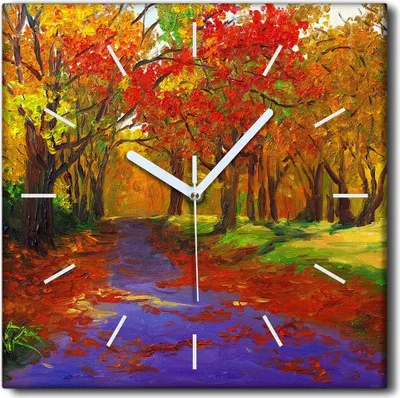 Produktbild von Coloray Uhr auf Leinwand 30x30 cm Wand Uhr Dekoration Wohnzimmer Segeltuch weiße Zeiger -Herbstahornlandschaft.