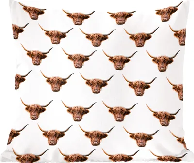 Produktbild von MuchoWow® Zierkissen Sofakissen Wohnzimmer Dekokissen 60x60 cm Muster - Schottisches Hochlandrind - Tiere - Sitzfläche - Foto Polster