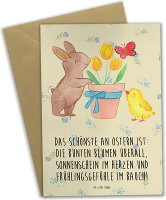 Produktbild von Mr. & Mrs. Panda Grußkarte Hase Küken - Blumig - Geschenk, einladungskarten, Klappkarte, hochzeitskarten, weihnachtskarten, Ostern, Ostergeschenk, osterkarten