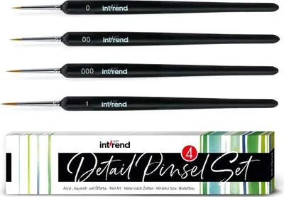 Produktbild von int!rend Pinsel fein 4er Set - Pinselset mit 4 feinen Haarpinseln - Aquarell Pinselset - geeignet für u.a. Acryl und Öl Farben - Pinsel für Modellbau Malen nach Zahlen