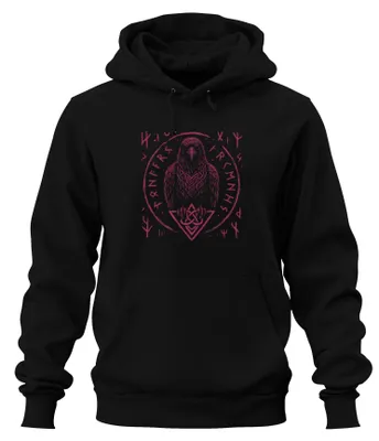 Produktbild von Wikinger Rabe Norse Mythologie Runen Keltischer Knoten Hoodie Kapuzenpullover, Schwarz, S