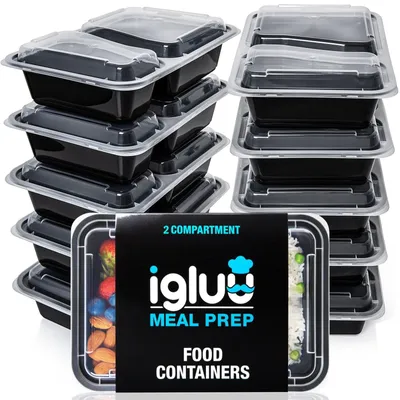 Immagine prodotto di Contenitori meal prep - 2 scomparti - 887 ml - Set da 10 - Impilabili - Senza BPA