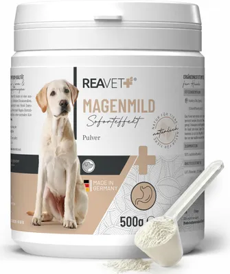 Produktbild von REAVET Magenmild Pulver für Hunde 500g – Für Hunde mit empfindlichem Magen, Neigung zu Durchfall oder Sodbrennen – naturrein mit Bentonit (natürliche Tonerde, bekannt als Heilerde)