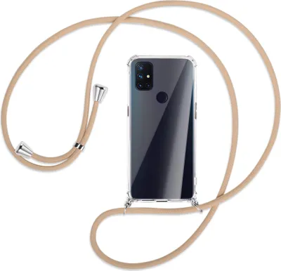 Produktbild von Handykette Backcover-Schutzhülle mit Band (Metall silberfarben) für OnePlus Nord N100 - beige