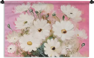 Produktbild von MuchoWow® Wandteppich Wandbehang Blumen - Vase - Pflanzen - Weiß 60x40 cm Tapisserie Dekoration Wandtuch - Wanddekorationen