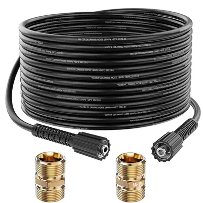 Imagen del producto de Manguera para limpiadora a presión, manguera de extensión, 10 metros (33 pies), 2000 PSI, con rosca interior M22, manguera de repuesto con conector de rosca exterior M22, compatible con estándar M22-14