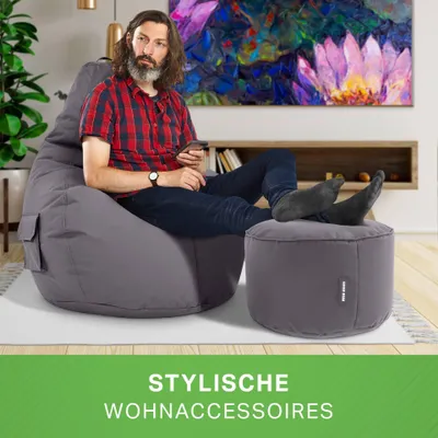 Produktbild von Green Bean® Sitzsack mit Rückenlehne + Hocker "Cozy+Stay" 80x70x90cm - Gaming Chair mit 230L EPS Perlen Füllung - Anthrazit