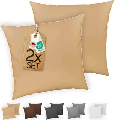 Produktbild von etérea Jersey Kissenbezug 2er Set 100% Baumwolle 50x50 cm Beige