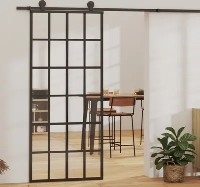 Immagine prodotto di Porta scorrevole ESG in vetro e alluminio 90x205 cm nero