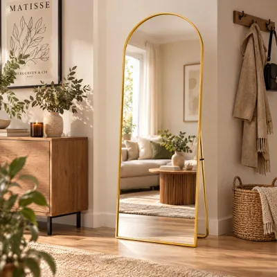 Produktbild von Ganzkörperspiegel 165x60cm,Gewölbter Standspiegel mit Aluminiumlegierungsrahmen,Spiegel für Schlafzimmer, Wohnzimmer, Golden