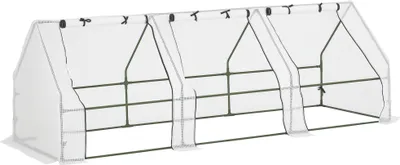 Image de Outsunny Mini Serre de Jardin mini serre tunnel 270L x 90l x 90H cm toit pointu Acier PE Haute densité 140 g/m² Anti-UV 3 fenêtres avec Zip enroulables Blanc