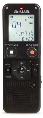 Image de AIWA DVR-A600, Enregistreur vocal numérique de avec microphone stéréo et mémoire intégrée de 16 GB. Couleur noire