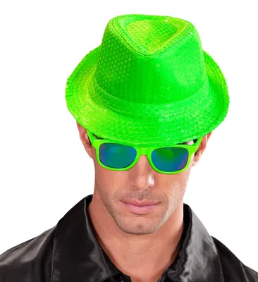 Produktbild von Fedora Pailletten Hut neon-grün