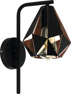 Produktbild von EGLO Wandlampe Carlton 4, 1 flammige Vintage Wandleuchte, Material: Stahl, Farbe: Schwarz, kupferfarben-antik, Fassung: E27