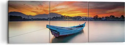 Produktbild von Bild auf Leinwand - Leinwandbild - 3 Teile - Westen Sonne Boot - 120x40cm - Wand Bild - Wanddeko - Wandbilder - Leinwanddruck - Bilder - Wanddekoration - Leinwand bilder - Wandbild - CA120x40-4791
