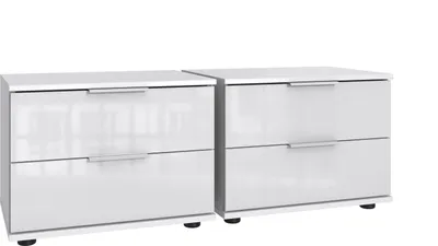 Produktbild von Nachtschrank >Danzig< (2er-Set) in WEISS + GLAS WEISS - 104x40x38cm (BxHxT)