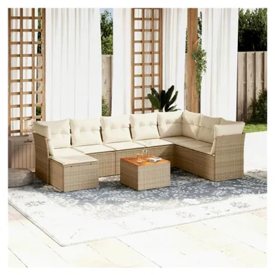 Produktbild von 9-teiliges Gartensofa-Set mit beigen Kissen aus Polyrattan