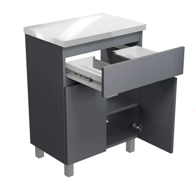 Produktbild von Aufsatzwaschbecken Kommode Badmöbelset Gästebad Türen Schublade Toilette 60 Ariza Graphit Soft-Close Hochglanz Glänzed Beine WC Arbeitsplatte
