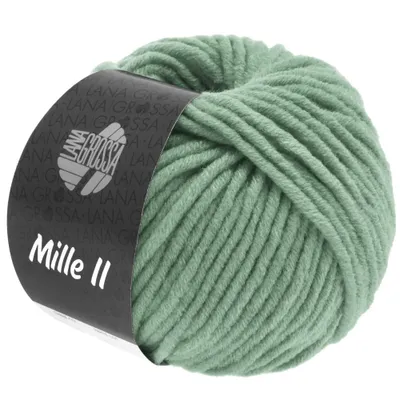 A ball of green yarn with a black label.