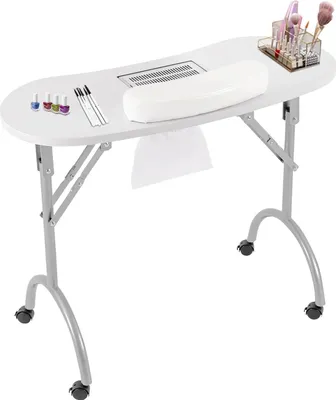 Zdjęcie produktu dla Stolik do manicure, składany z przyssawką i szufladą, 90 x 40 x 72,5 cm, przenośny, biały