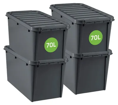 4 Aufbewahrungsboxen 70 L recycelter Kunststoff Grau 72x40x38 cm
