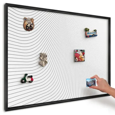 Produktbild von Magnettafel 100x70 cm mit schwarzem Rahmen - Magnetische Metalltafel, Magnetpinnwand zur Wandmontage für Wohnzimmer, Küche, Flur, Kinderzimmer und Büro - Linienwellen