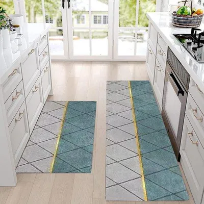 Produktbild von Unyqoos® 2‑teiliges Diatomeenerde‑Matten-Set – superabsorbierende Badematte & Küchenmatte, rutschfest, waschbar, 40 × 60 + 40 × 120 cm, Kunstleder/Silicatschlamm/Gummi