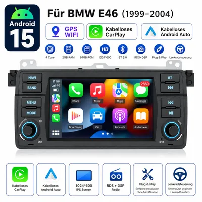Produktbild von 2+64G 7“Android 15 Carplay Autoradio Für BMW 3er E46 M3 Rover 75 MGZT 1998-2006 GPS Navi USB RDS WiFi BT, KI-generiertes Bild