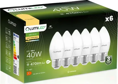 Produktbild von LUMILED B35 E27 LED Lampe 6 Stück Set 5W (ersetzt 50W) 470 lm Kerze Milch LED Leuchtmittel Kerzenform 3000K Warmweiß Lampen 180°
