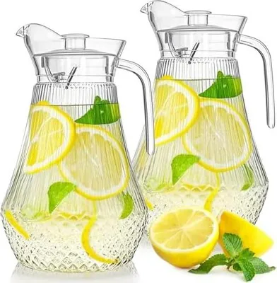 Produktbild von Lawei 2er-Pack Acryl-Behälter, klare Plastikgießkanne mit Deckel und Auslauf, Eistee-Krug Getränkebehälter für Kühlschrank, Saft, Sangria, Limonade, hitzebeständig, unzerbrechlich, BPA-frei