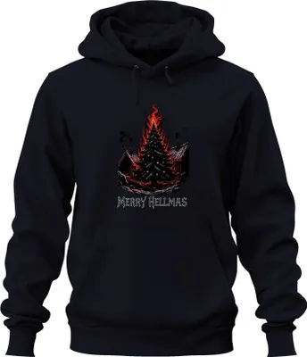 Obrázek produktu pro Merry Hellmas hořící vánoční stromek oheň ponurý gothic uni mikina s kapucí, Navy, S