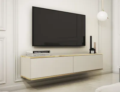 Image de AX LIVING Buffet TV Orkis 135 cm Moderne et fonctionnel, Beige