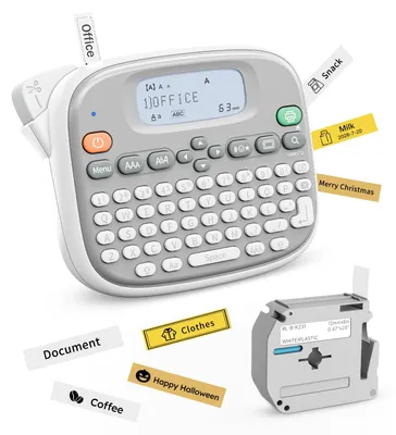 Labeldrucker mit QWERTY-Tastatur, 12 mm, tragbar, Bluetooth, weiß