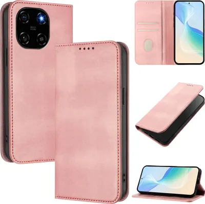 Image de Housse de téléphone portable pour Blackview Color 6, Vintage Cuir RFID Protection Porte-carte Stand Fonction Housse à rabat magnétique Rose
