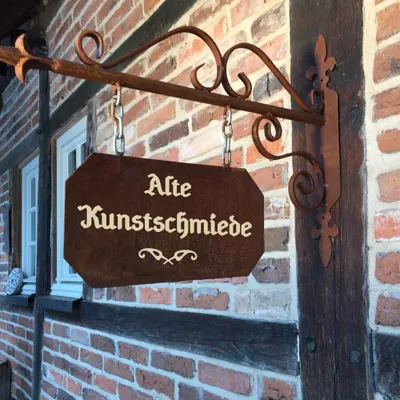 Produktbild von Ladenschild Schnörkel Schild Metall - Geschäftsschild Werbeaushang Nostalgie