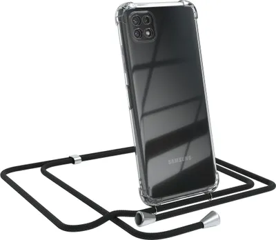 Produktbild von EAZY CASE Handykette kompatibel mit Samsung Galaxy A22 5G, Handyhülle mit Umhängeband, Handykordel, Schutzhülle Clear, Band in Schwarz