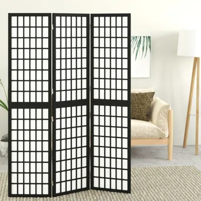 Produktbild von vidaXL 3 tlg. Paravent Japanischer Stil Faltbar 120x170 cm Schwarz - Paravent - Paravents - Raumteiler - Raumtrenner