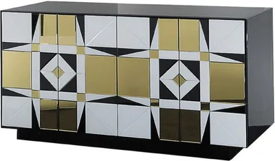 Produktbild von Casa Padrino Luxus Sideboard Schwarz / Weiß / Gold 140 x 45 x H. 80 cm - Massivholz Schrank mit 4 verspiegelten Türen - Luxus Möbel