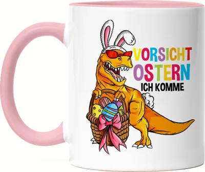 Produktbild von Vorsicht Ostern ich komme Tasse Rosa Dino Dinosaurier Ostergeschenk T-Rex