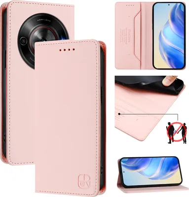 Collage of product images showing a pink phone case from different angles and in use.