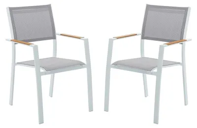 Produktbild von Gartensessel 2er Set - stapelbar - Aluminium & Textilene - Hellgrau & Weiß - MACILA von MYLIA