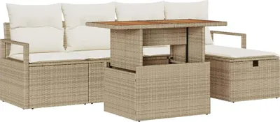Image de Ensemble de canapé de jardin 6 pcs Beige polyrotin