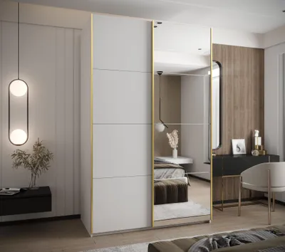 Produktbild von Zweitüriger Kleiderschrank SAMARA 3 – 160 cm, weiß/gold