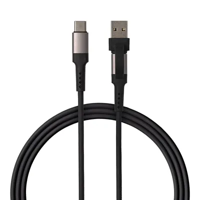 Zdjęcie produktu dla Kabel silikonowy QUALO 2 w 1 USB-C - USB-C + USB-A 1,2 m 3A czarny - QKN-2w1-CCA-01 60W